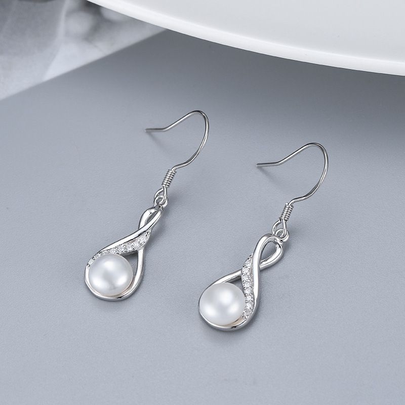 Conjunto de joias femininas da moda S925, prata esterlina, brincos geométricos de pérolas de água doce, conjunto de colar, joias femininas leves e luxuosas de corrente para clavícula_voghion.com