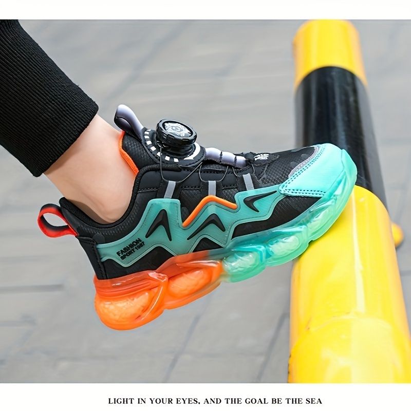 Casual Low Top With Rotating Button Boys, Breathable Lightweight Anti Slip Sneakers For Outdoor Walking Running, Autumn_voghion.com