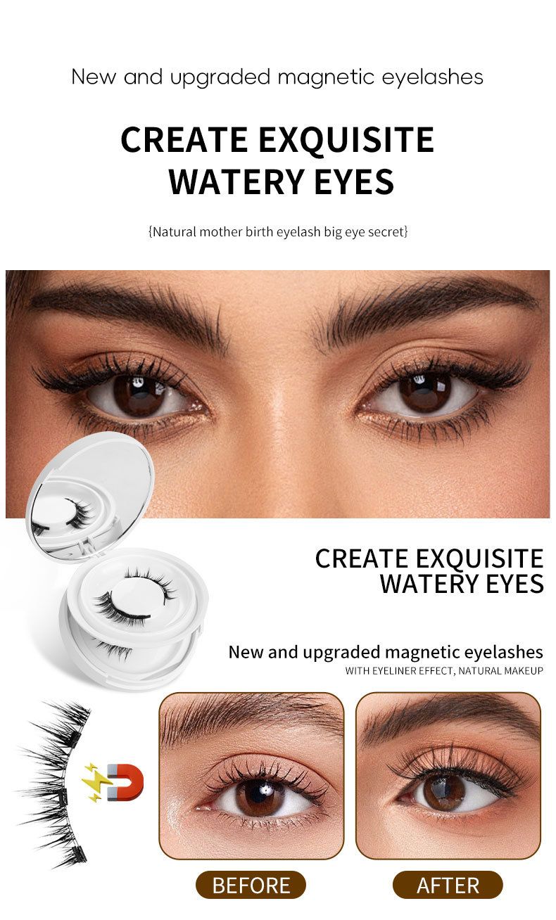 Conjunto de 2 pares de cílios postiços magnéticos - sem cola, aparência nude natural com pelo de vison (estilo celebridade da internet, reutilizável)_voghion.com