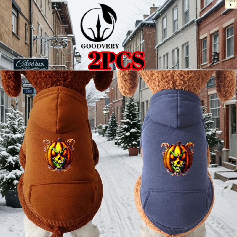 Felpe con cappuccio in stile Halloween a forma di canguro, 2 pezzi, mantengono l'animale al caldo, perfette per l'autunno e l'inverno, indossabili con una tasca posteriore, adatte a cani di piccola e media taglia._voghion.com