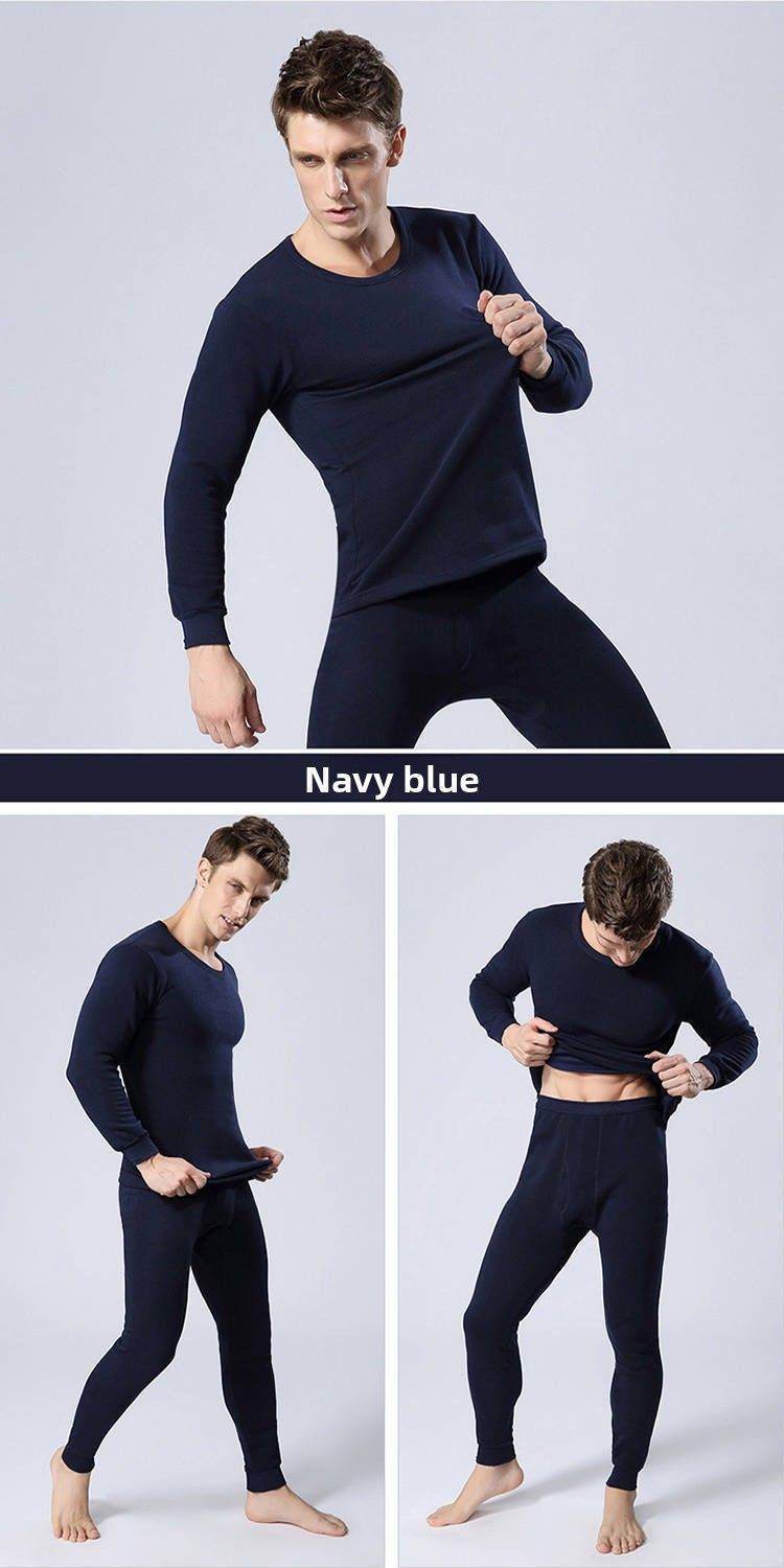 Herren Thermounterwäsche mit Fleecefutter, verdickt, Wintermode, Slim Fit, lange Unterhose, Rundhalsausschnitt_voghion.com