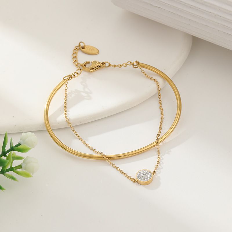 Ronn Diamant Duebelschicht Armband Edelstahl Fraemode Temperament Titanstahl Handschmuck verschwënnt net_voghion.com
