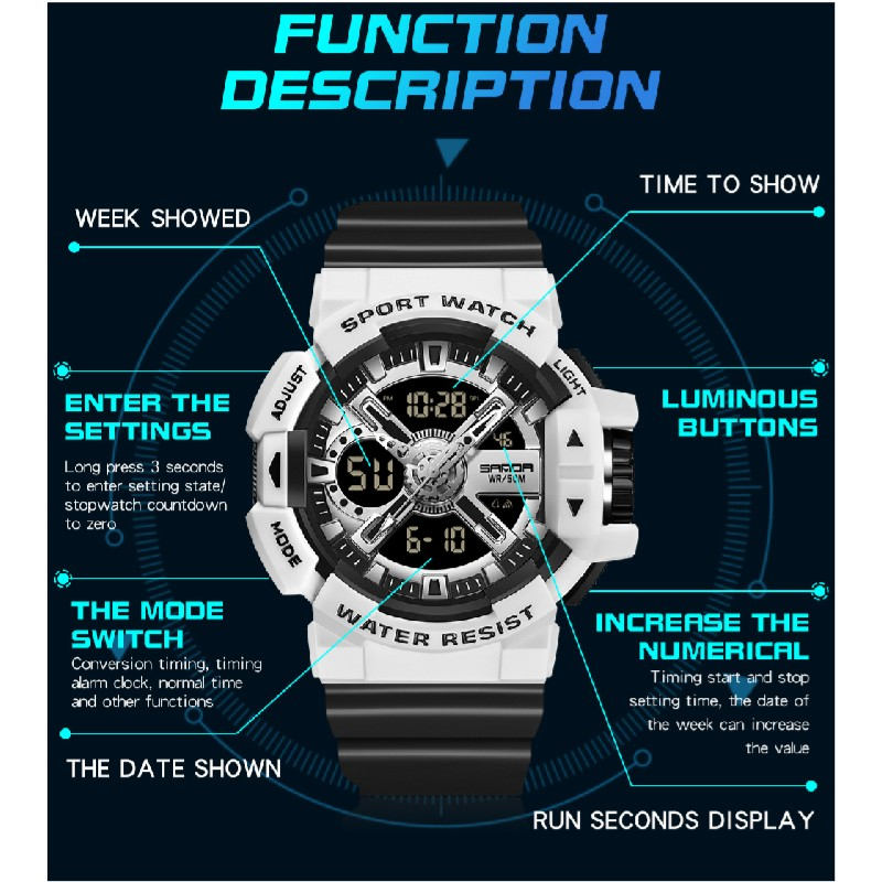 SANDA New Men's Watch Dual Screen Sport 50M Waterproof Digital Watch Quartz Watch Clock Relogio Masculino_voghion.com