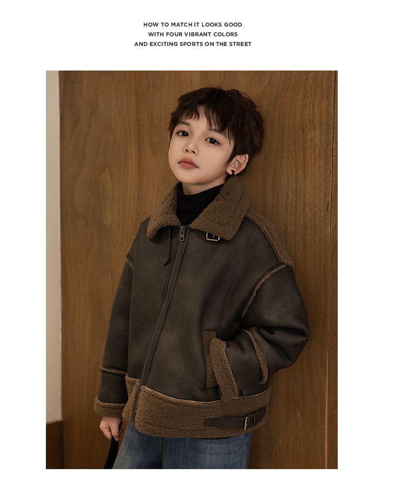 Boys 2025 Autumn And Winter New Retro Cross Border Coat Thickened Short High End Fur Motorcycle Jacket_voghion.com