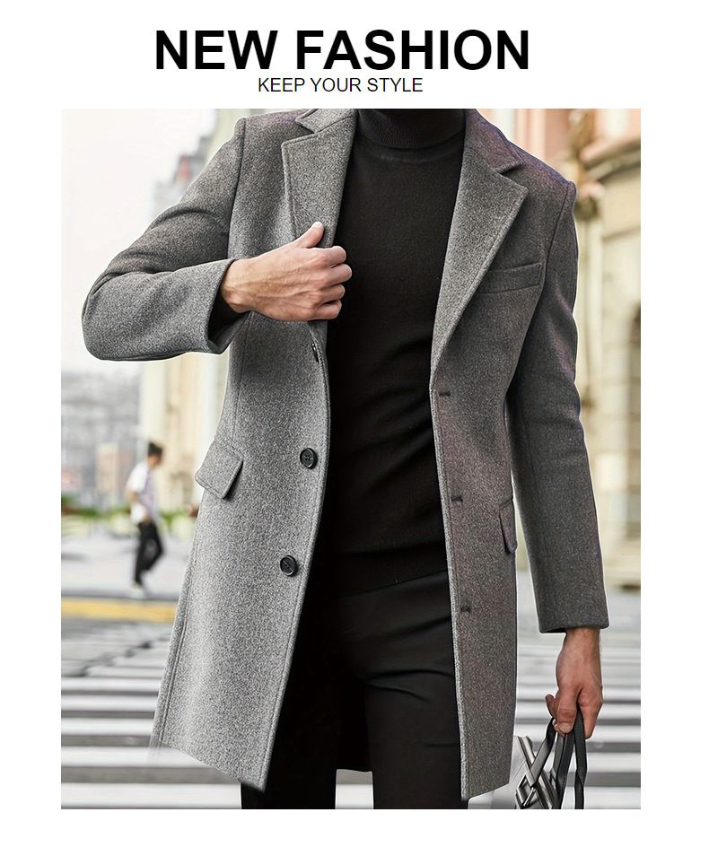 Upgrade hochwertige britische Herren mittellangen bis langen Mantel für Herbst und Winter Wollanzug Jacke_voghion.com