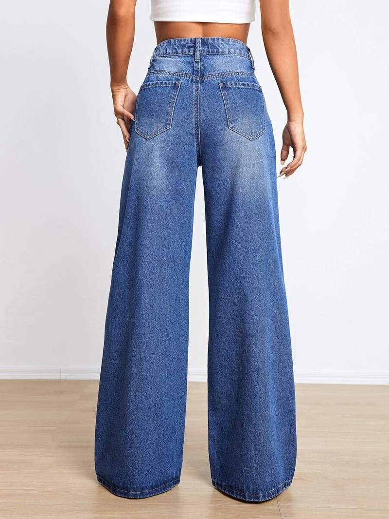 new jeans high waist ripped holes loose slimming wide leg pants_voghion.com