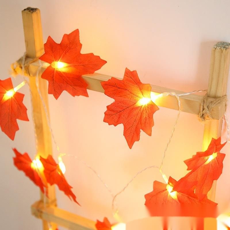 Ahorn Kürbis LED Halloween Zimmer Hof Party Dekoration Farbige Simulierte Blatt String Lichter_voghion.com