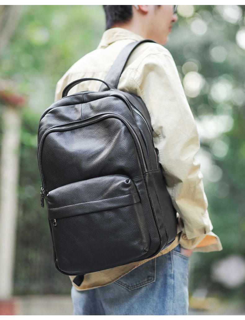 Wasserdichter Herren-Rucksack aus echtem Leder für Business und Reisen, 15-Zoll-Laptopfach, urbanes minimalistisches Design, langlebig und stilvoll_voghion.com