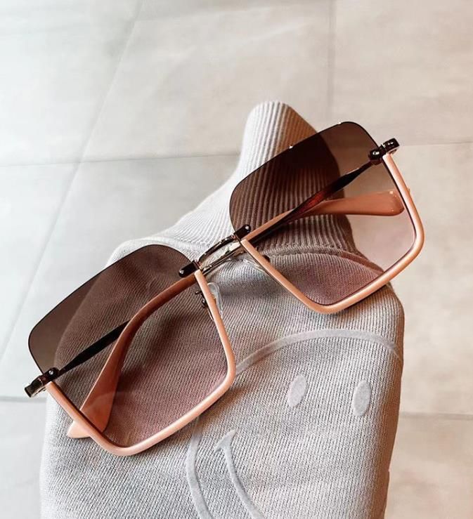 2022, ochelari de soare la modă cu jumătate de cadru coreeană, cutie de metal pentru femei, ochelari de soare la modă_voghion.com