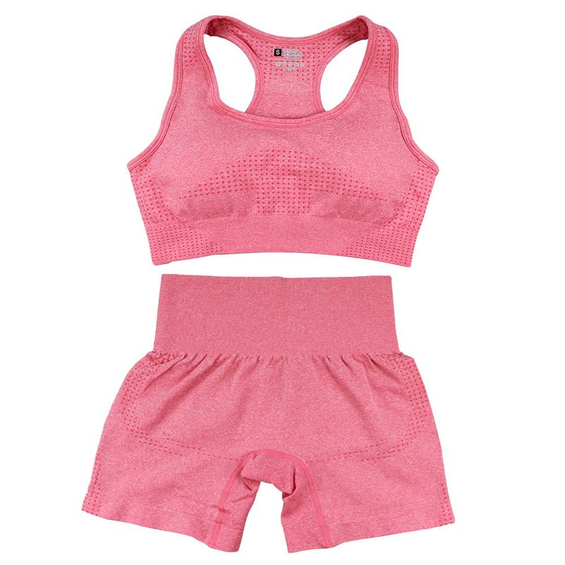 Conjunto de dos piezas de lunares sin costuras con espalda cruzada, pantalones cortos, traje de fitness para mujer, sujetador sin espalda, top, atuendo de yoga_voghion.com
