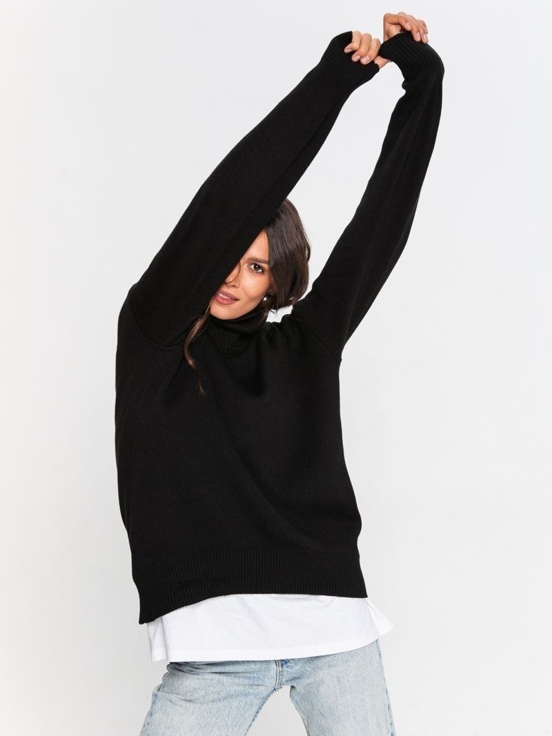 Women's Oversized High-Neck Sweater – Trendy Fall & Winter Pullover, Soft Viscose Blend, Drop Shoulder Sleeves, 8 Vibrant Colors For Casual_voghion.com