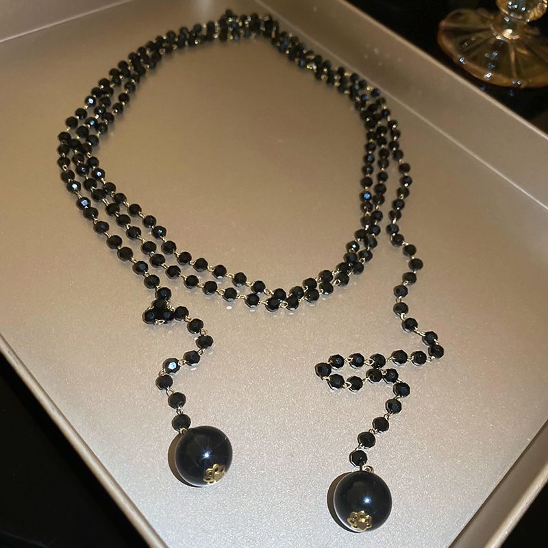 Collier à pampilles superposées de perles, style français, léger, luxueux et haut de gamme, chaîne de pull automne-hiver, tendance_voghion.com