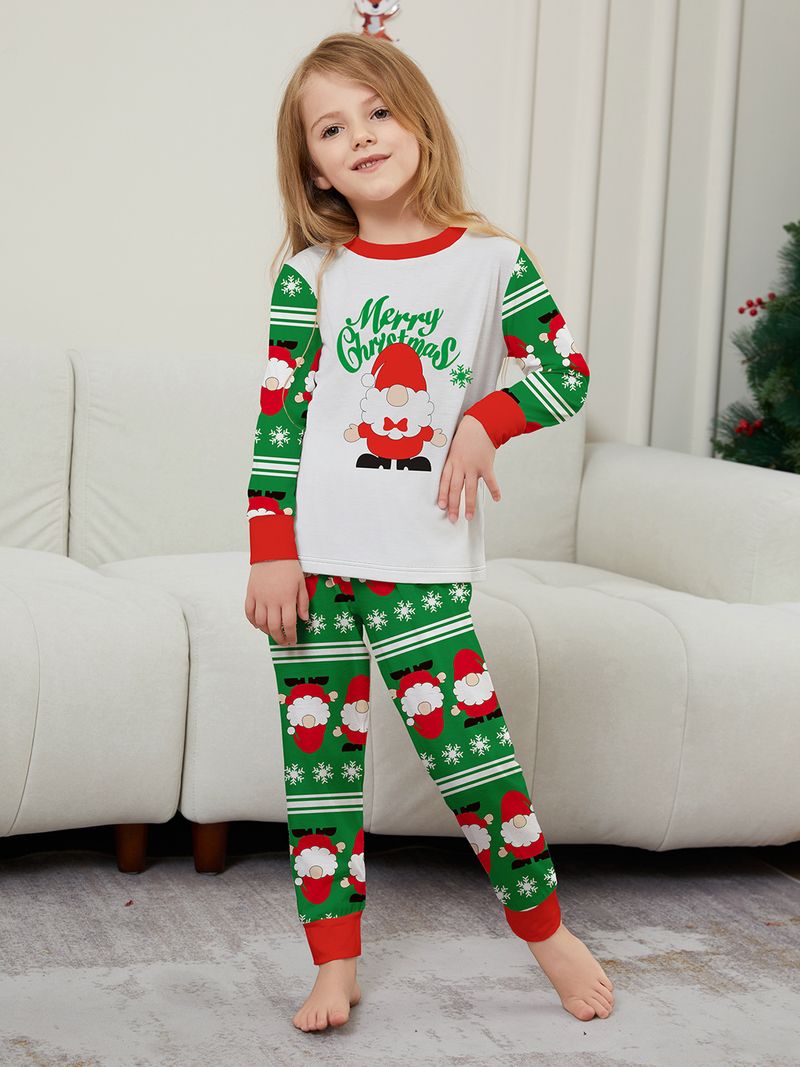 Weihnachtliches Familien-Pyjama-Set – Weihnachtsmann, Schneeflocke und Buchstabendruck – Gemütliche Nachtwäsche für die Feiertage für Erwachsene, Kinder und Haustiere_voghion.com