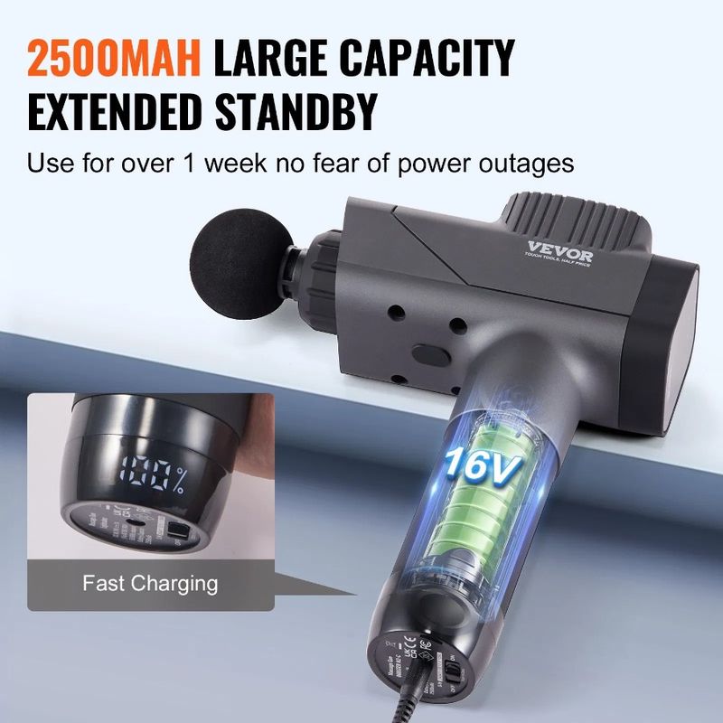S Deep con massaggiatore per massaggi, batterie per tessuti, 6 livelli di massaggio da 16 V, mano, 8 muscoli e per pistola a percussione, 2500 mAh, velocità per atleti_voghion.com