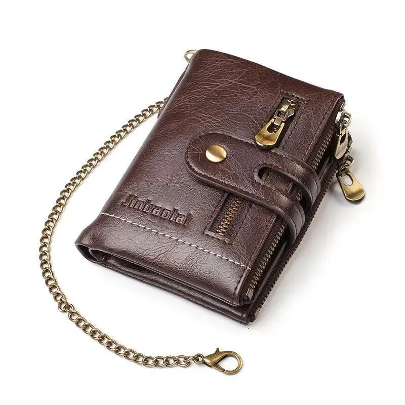 Designer 2025 Theft Men's PU Leather Retro Style Short Bifold Zipper Wallets Credit Card Coins Storage With Anti Loss_voghion.com