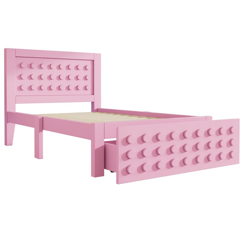 Holzbett 90x190cm Mit Blockdesign, Massivholz, Schubladen, Stauraum, Rosa_voghion.com