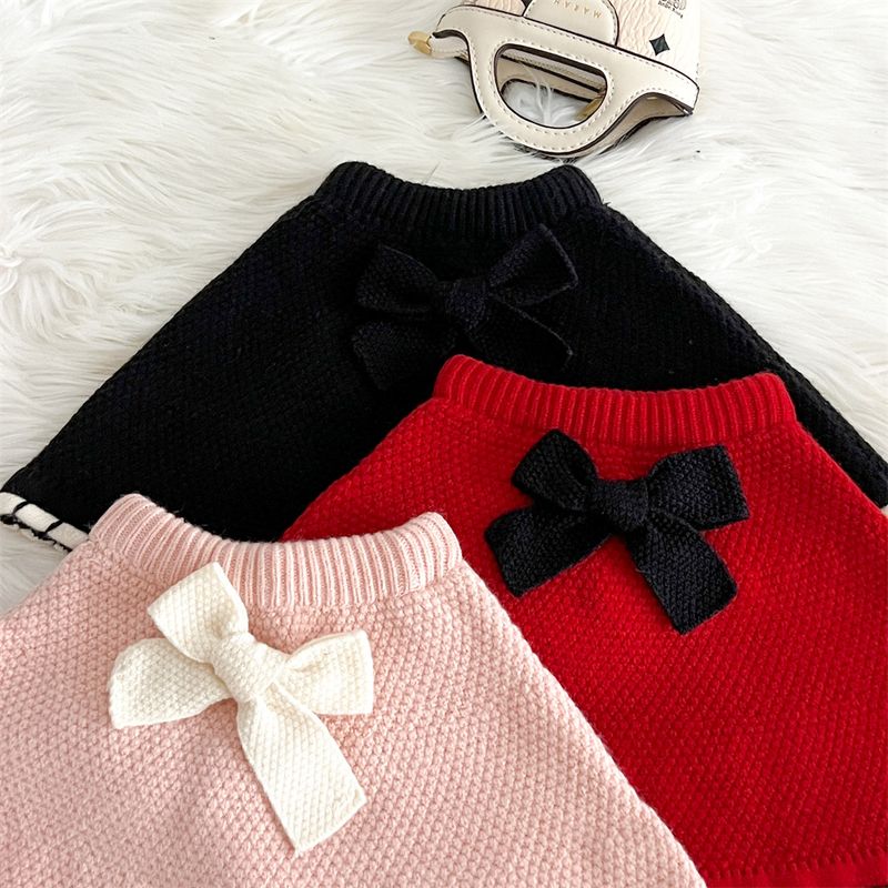 2024 Herbst und Winter Neue Strickanzug Big Bowknot Baby Mädchen Langarm Stilvolle Zwei Stück Kinder Pullover Rock_voghion.com