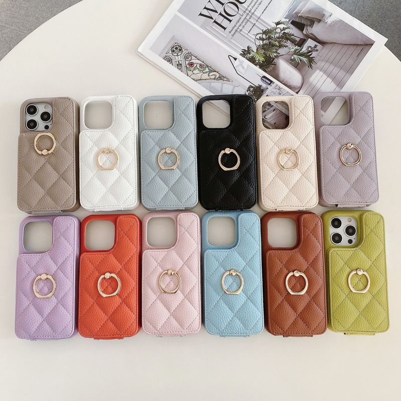 Mobile phone case Suitable for iPhone15 mobile phone case Apple 14pro max rhombus card ring buckle bracket mobile phone case 13 women_voghion.com
