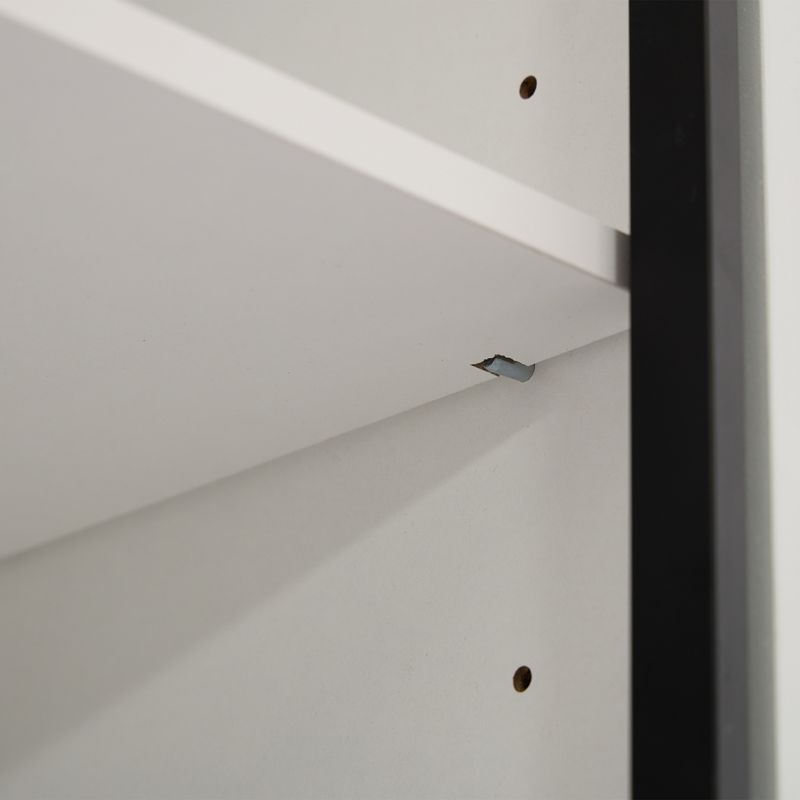 Armoire à curiosités lumineuse, étagères de rangement avec portes vitrées escamotables, grand tiroir et éclairage LED 16 couleurs, vitrine pour objets de collection, bibliothèque de salon, blanche avec cadre noir._voghion.com