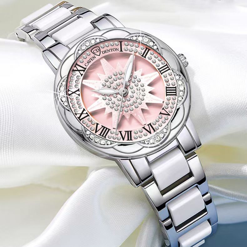 Sunflower Ceramic New Niche Light Fashion Fully Automatic Women's Quartz Watch_voghion.com