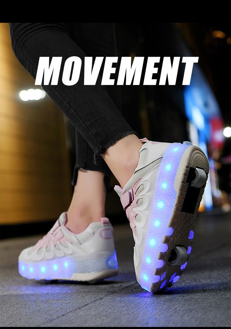 Rechargeable luminous shoes LED lights for children adult roller skate LACES wheels_voghion.com
