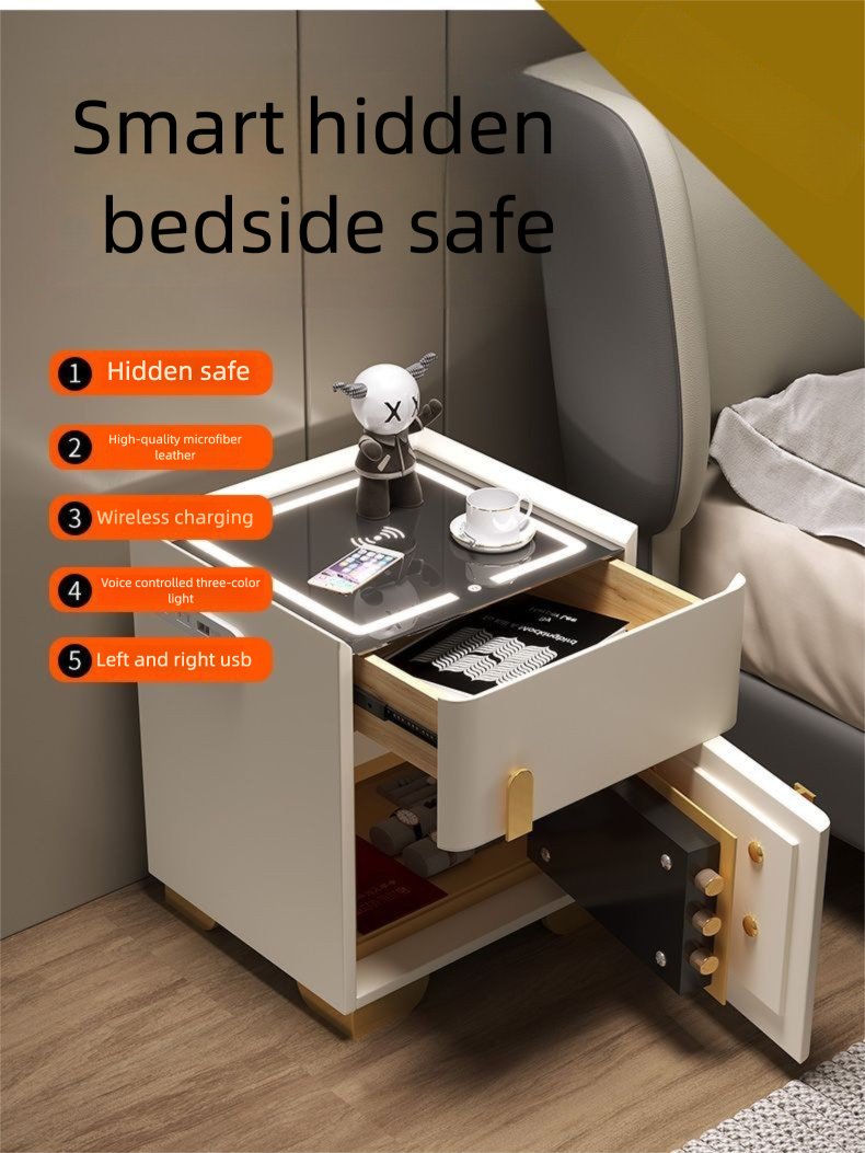 Comodino intelligente integrato semplice moderno multifunzionale per camera da letto con ricarica wireless e deposito sicuro_voghion.com
