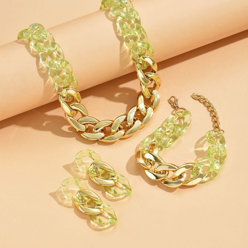 Schlichte, übertriebene, transparente Halskette aus Acryl, Armband, Ohrringe, modisches 3-teiliges Set, modische Hipster-Hip-Hop-Accessoires_voghion.com