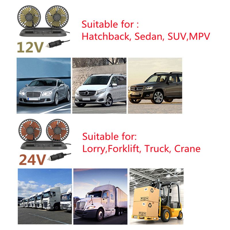 12V 24V Auto-Elektrolüfter Kühler mit zwei Geschwindigkeitsregelungen Auto-Luftkühlung 360 Grad einstellbare Auto-Klimaanlage Windverstärkte Lüfter_voghion.com