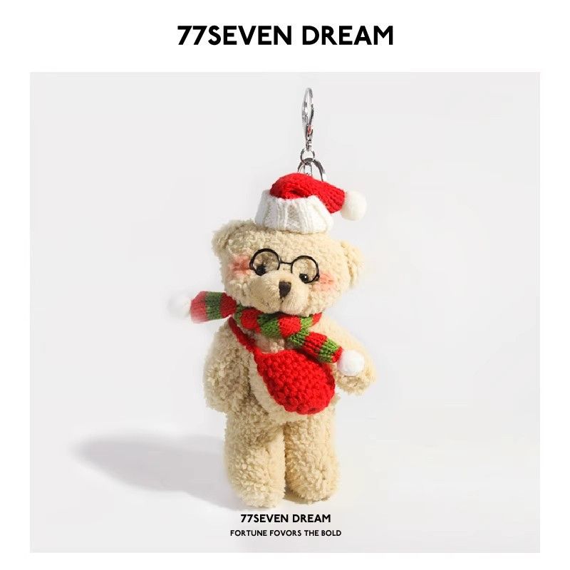 Zachte kerst-teddybeer sleutelhanger tashanger - schattig pluche cadeau voor studenten, stellen, dagelijks gebruik en feestelijke decoratie_voghion.com
