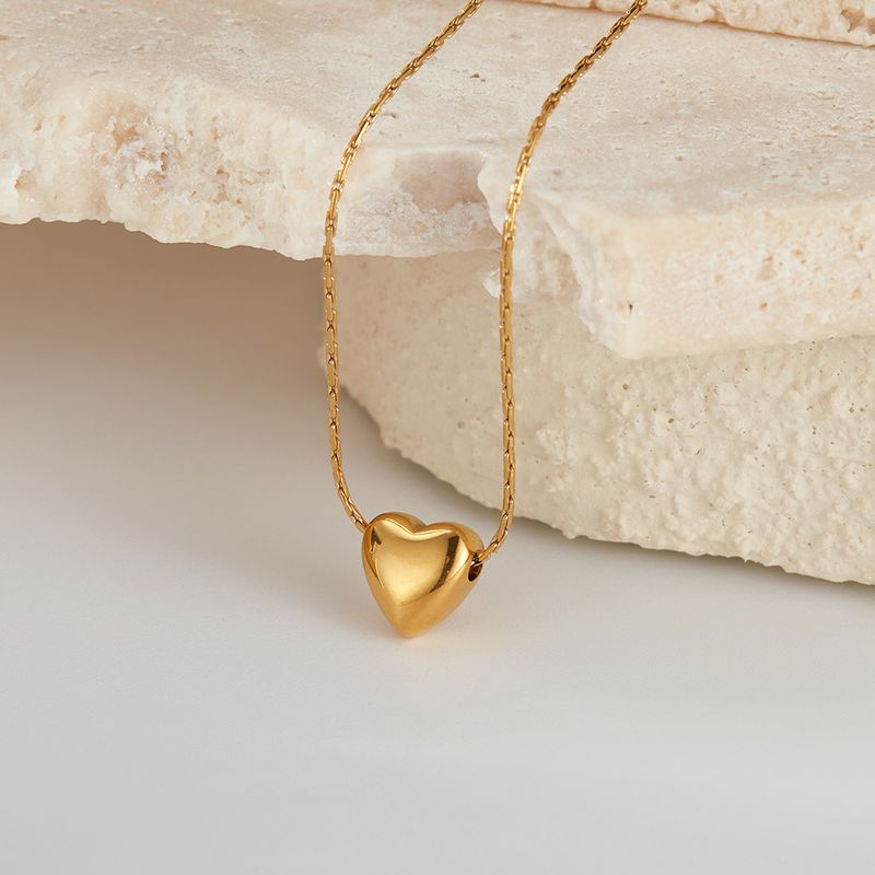 Collana da donna in stile pendolare, con ciondolo a forma di cuore, in acciaio inossidabile, semplice e versatile, placcato oro._voghion.com