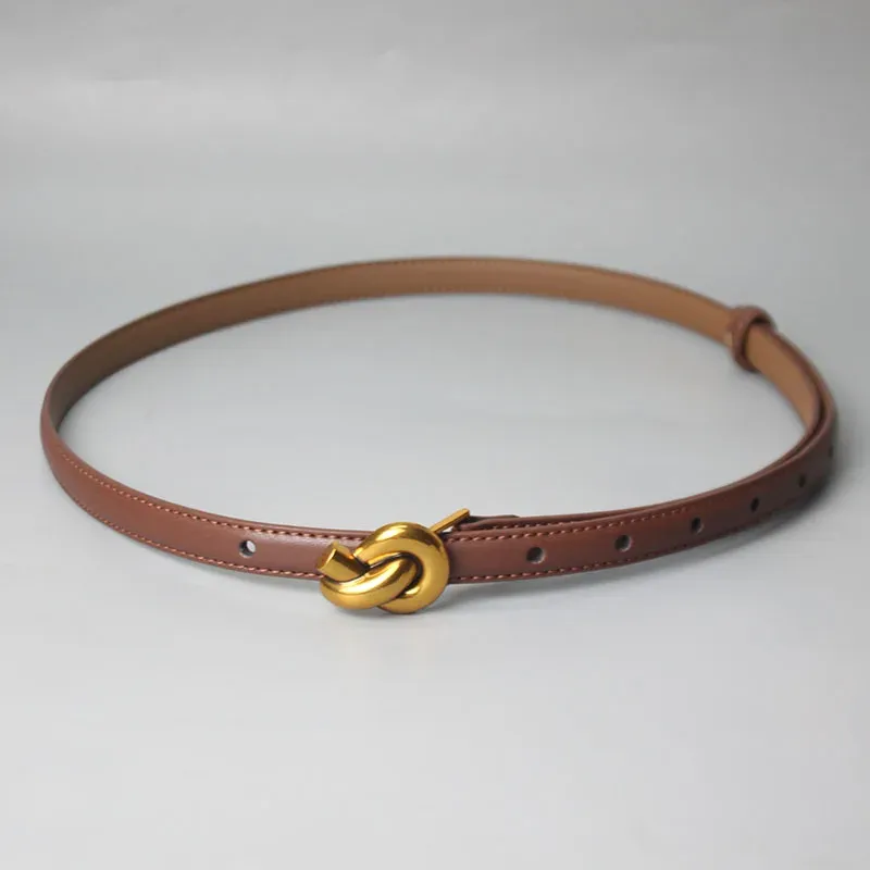 Curea din piele naturală pentru femei, cu cataramă cu nod, curea pentru rochie de blugi_voghion.com
