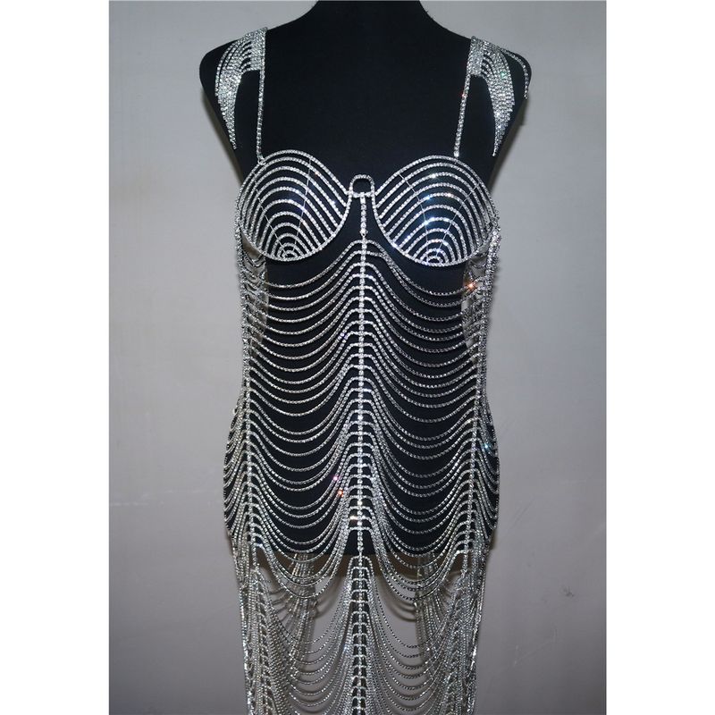 Exaggerated multi-layer rhinestone jumpsuit with luxurious and sexy body chain_voghion.com