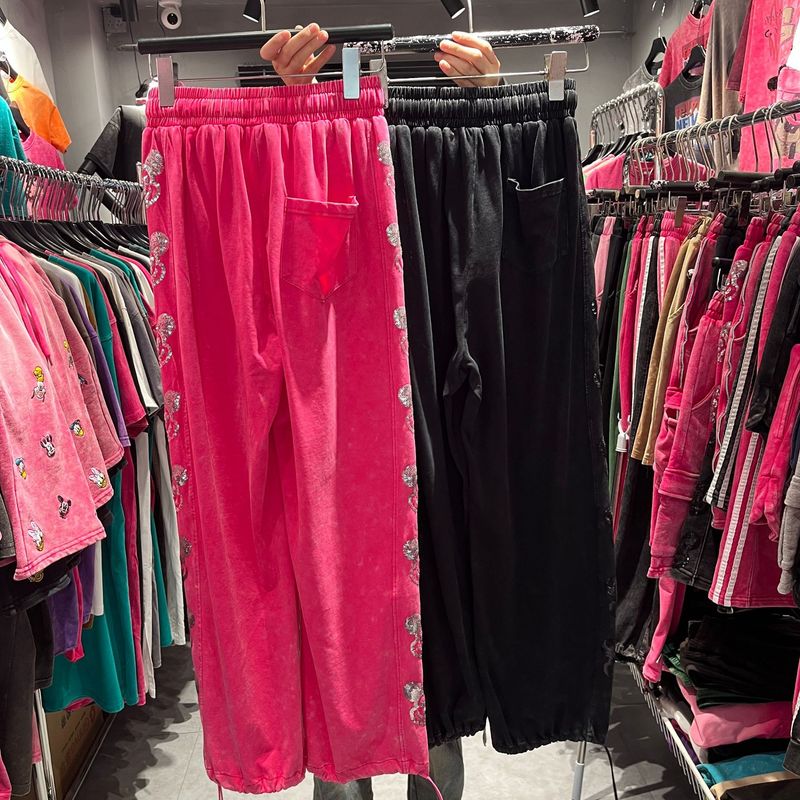 Women's Clothing Heavy Industry Hot Diamond Cartoon Sweatpants Slim Elastic Waist Casual Sports Trousers_voghion.com