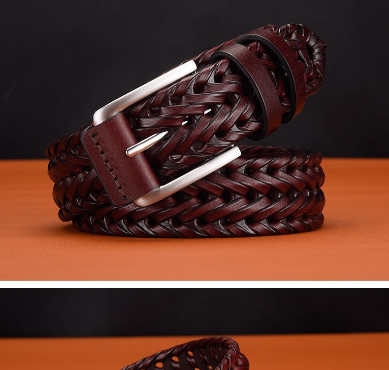 Herrengürtel Handgewebter Ledergürtel Herrenmode Retro Ledergürtel Atmungsaktiver Hosengürtel mit Dornschließe_voghion.com