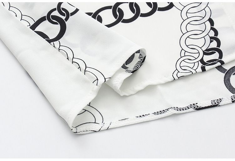 Women's Clothing Commuter Chiffon Shirt Spring New Style Elegant Silky Chain Printed Long Sleeved Top_voghion.com
