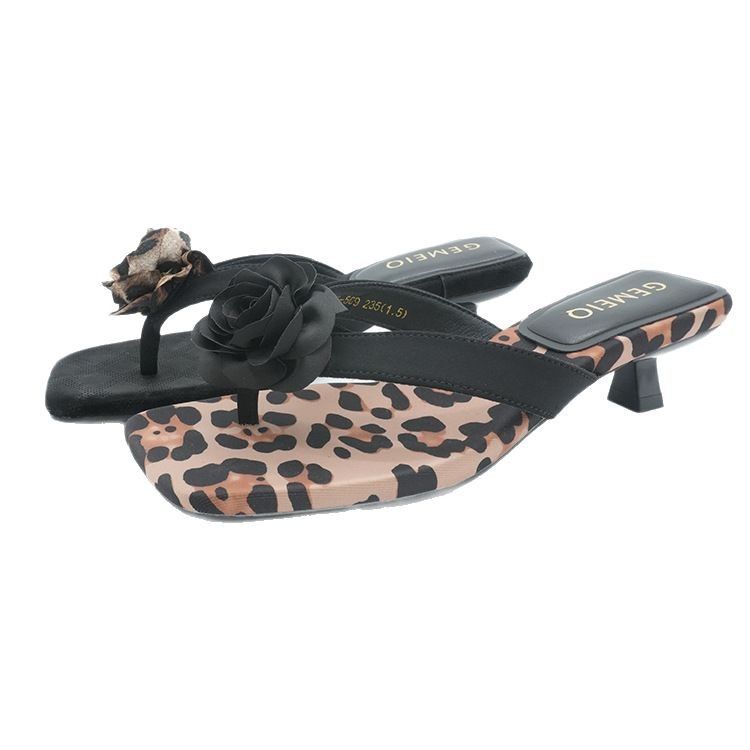 Gomeqi Leopardenmuster 2025 Frühjahr und Sommer neuer Stil Mesh Rose High Heels kopflose Halbschuhe für Frauen_voghion.com