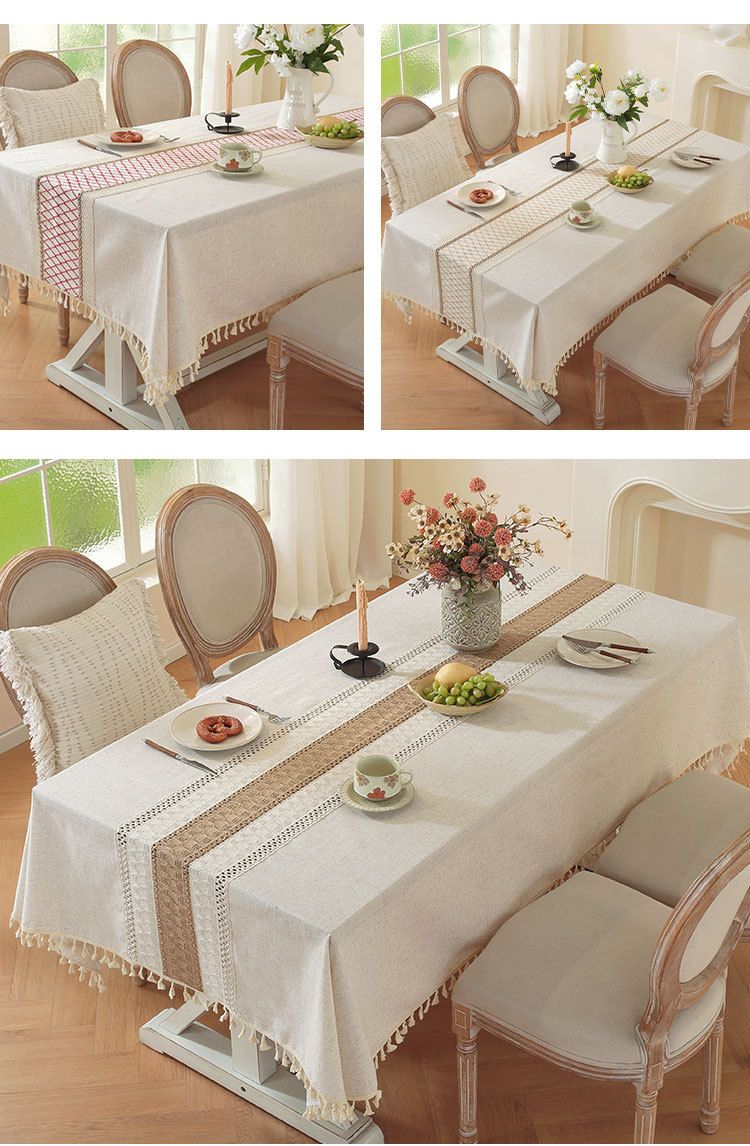 Nordic Splicing Craft Tischdecke Einfache Fransen Tischdecke Staubdichte Restaurant Tischdecke_voghion.com