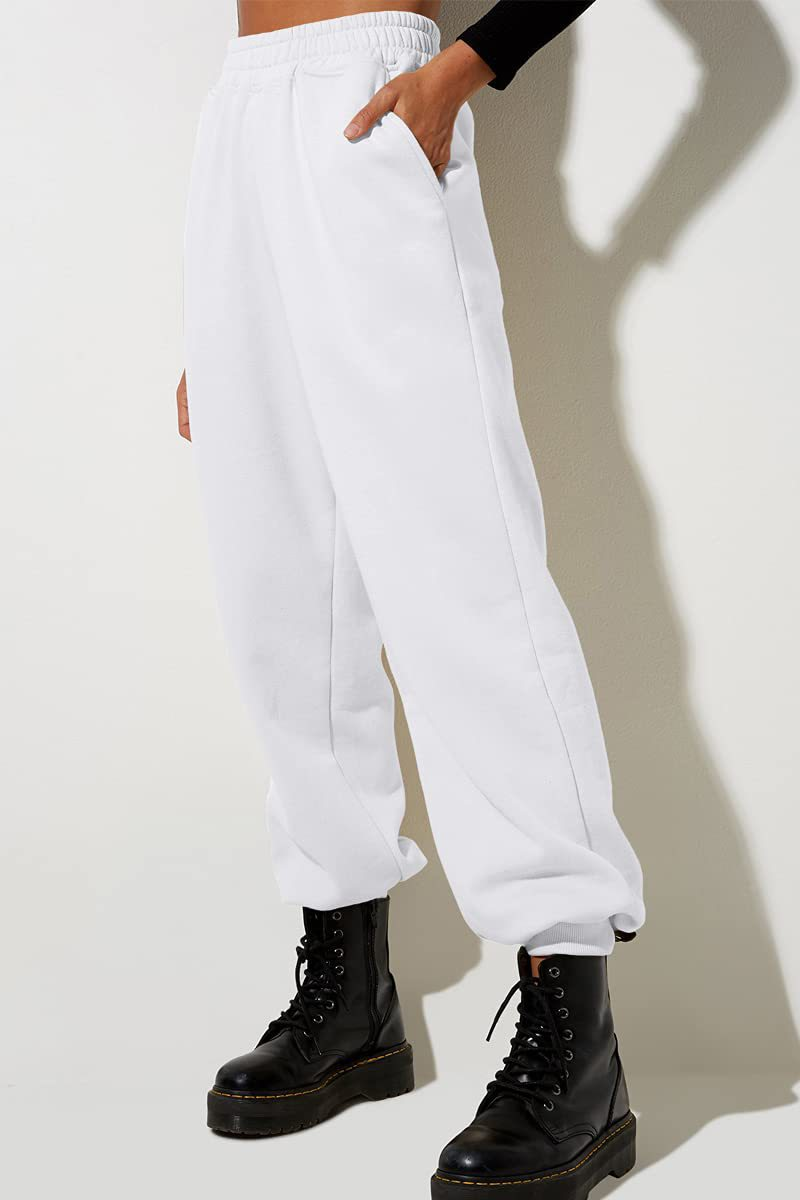 Pantaloni casual sportivi in tinta unita da donna con gambe larghe_voghion.com