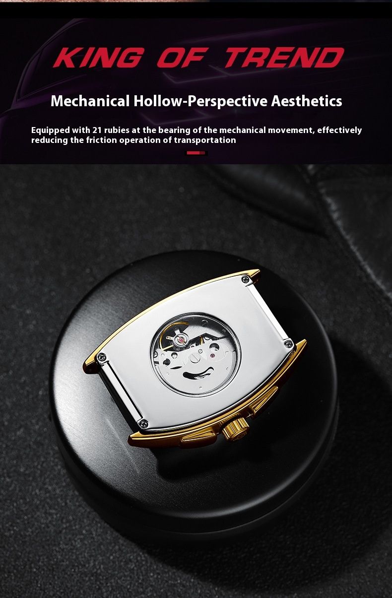 New light luxury tonneau exquisite type waterproof skeleton fashion personality hundred automatic mechanical watch men_voghion.com