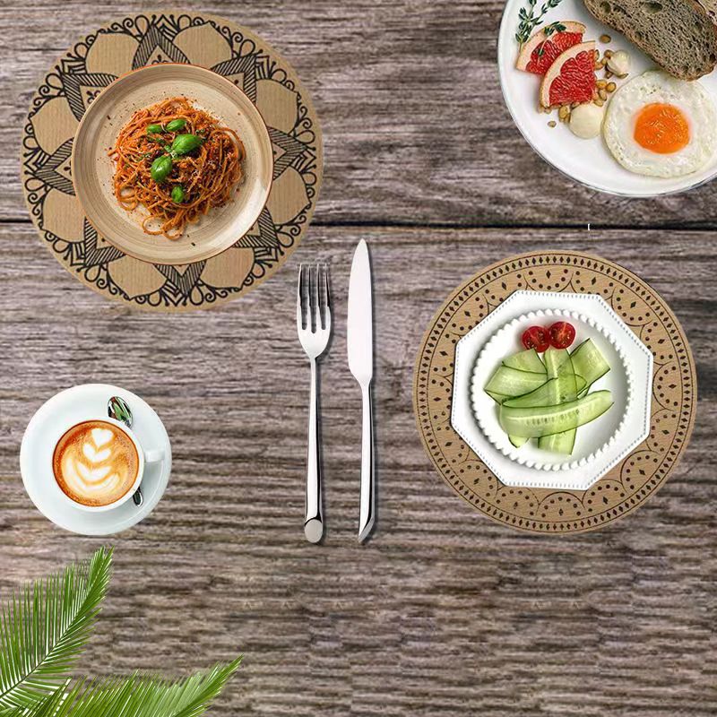 Round PVC Placemat - Waterproof & Heat-Resistant (Linen-Look For Coffee Cups/Dining Tables Hotel & Home Use Luxury Aesthetic)_voghion.com