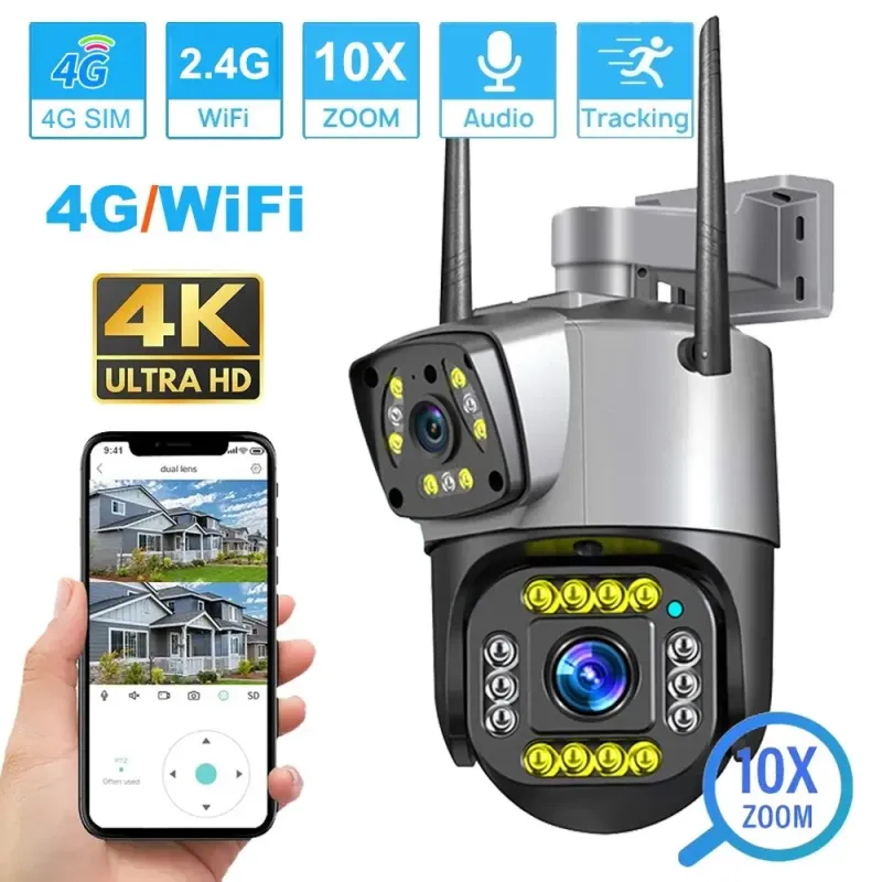 Surveillance Cameras Dual Lens 4G IP Camera WiFi 8MP 4K Wireless Outdoor Smart Home Night Vision V380 Digital Zoom CCTV_voghion.com