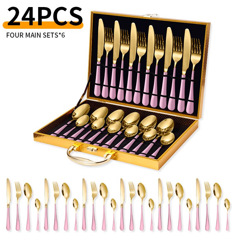 Set di posate in acciaio inossidabile da 24 pezzi, posate occidentali, coltello da bistecca, forchetta, cucchiaio, set di posate in scatola regalo_voghion.com