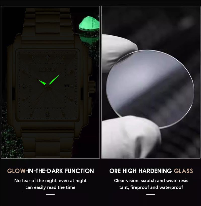 Men's Business Quartz Watch With Date Display, Water Resistant Stainless Steel Band, Square Mineral Glass Steel Belt Quartz Watch Men's Watch_voghion.com