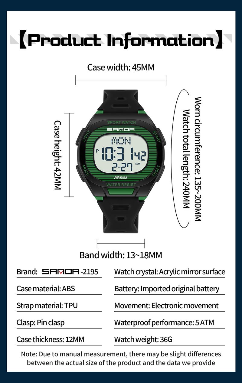 Orologio elettronico da uomo quadrato, multifunzione, conto alla rovescia, LED, impermeabile, regalo_voghion.com