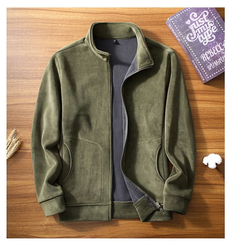 Giacca da uomo autunno inverno in pile, cardigan felpato per uomini di mezza età e giovani, calda e casual, con colletto rialzato_voghion.com