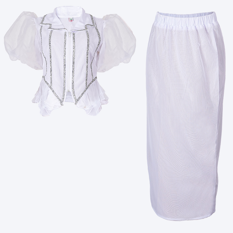 Women's plus size skirt set press drill patchwork two-piece dress_voghion.com