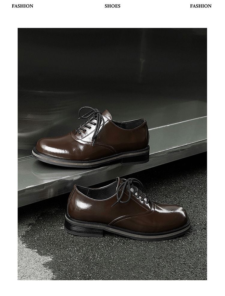 Scarpe da uomo e da donna Business Elite Derby in pelle con suola spessa, stile britannico, formali e alla moda, 14643 Marrone-J_voghion.com