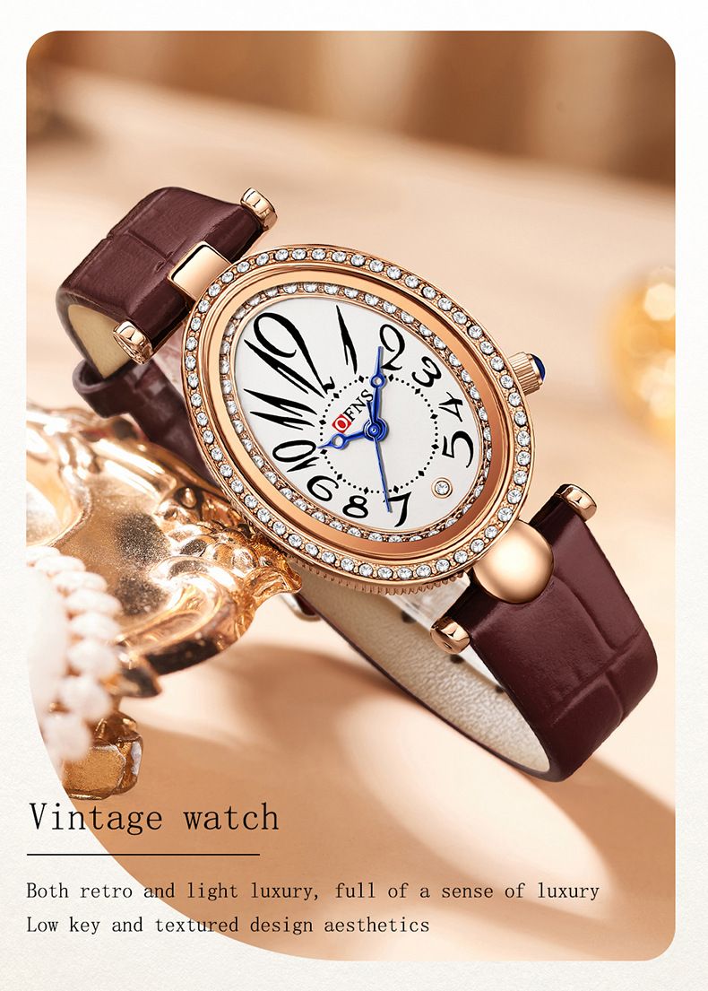 Orologio da donna con cristalli di ispirazione vintage: elegante design a goccia, cinturino in pelle, orologio al quarzo in stile antico resistente all'acqua_voghion.com