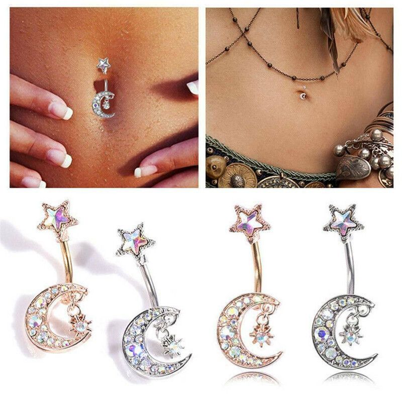 Gioielli da piercing popolari da Moon And Star Anello per ombelico con diamanti in acciaio inossidabile Esclusivo per donne_voghion.com