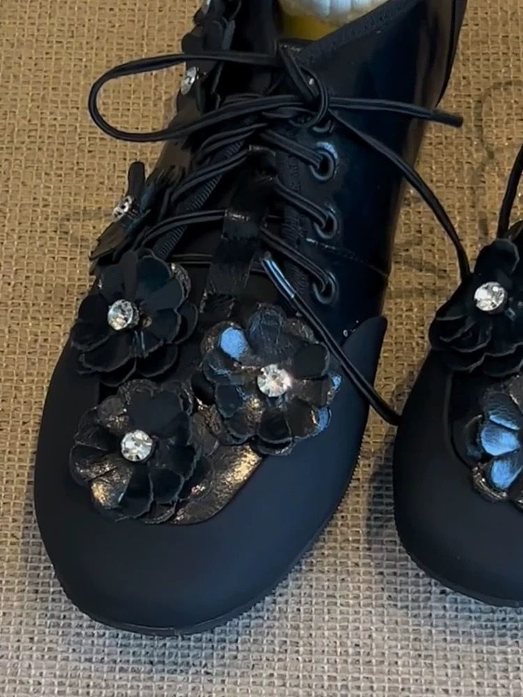 Women's 2025 Spring Summer New Niche Floral Lace German Training Single Shoes_voghion.com